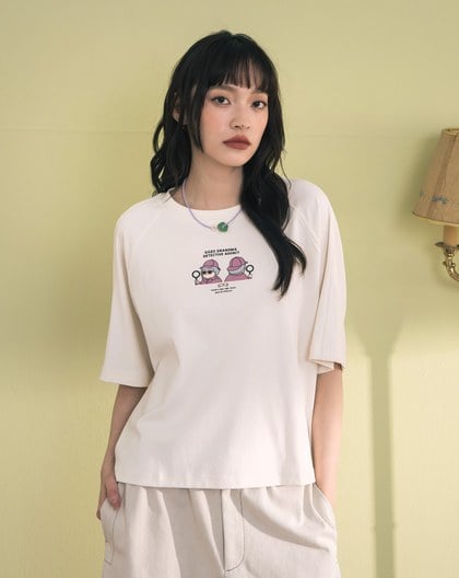 涼感天絲線條拼接造型印花T恤(兩色)