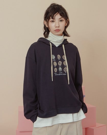 配色帽繩指紋印花帽T(兩色)