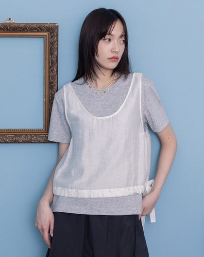 涼感天絲下擺抽繩背心兩件式T恤(兩色)
