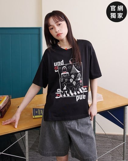 ➤抗皺插畫印花寬鬆涼感T恤(兩色)