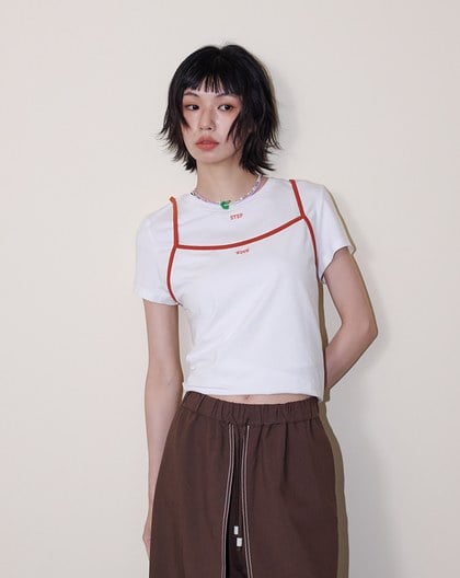 A｜撞色滾邊假兩件合身涼感上衣(兩色)