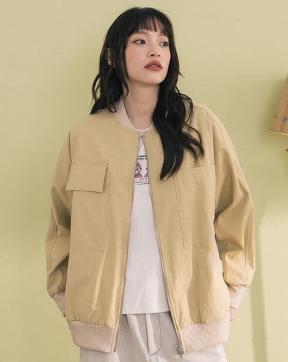 異材質拼接棒球領連袖外套(兩色)