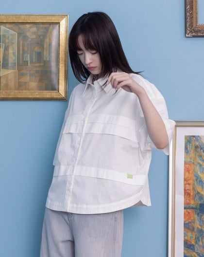 立體打褶寬版短袖襯衫(兩色)