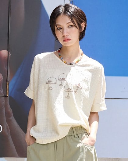 蛋糕展示架格紋抗皺連袖上衣(兩色)