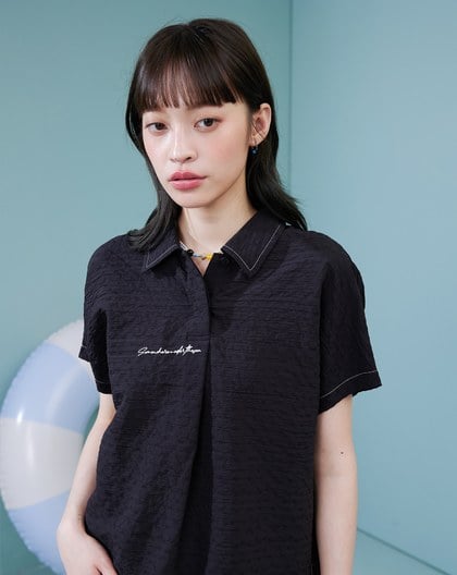 Sea you letter貝殼織紋天絲襯衫(兩色)