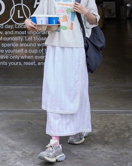 咖啡杯層次蕾絲緹花純棉長裙(兩色)