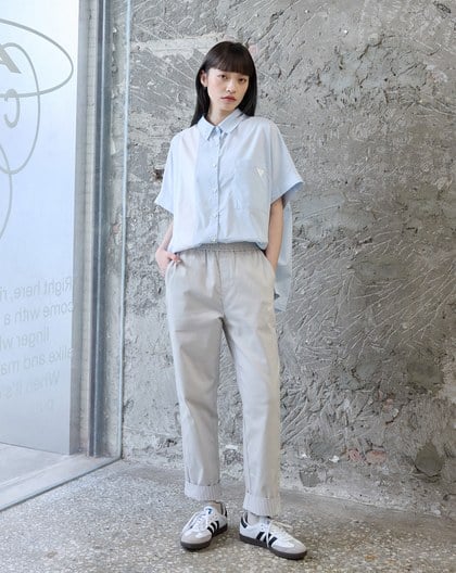 bdbg條紋反摺造型鬆緊男友褲(兩色)