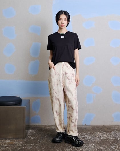 帥氣斑駁感寬鬆彎刀褲(兩色)