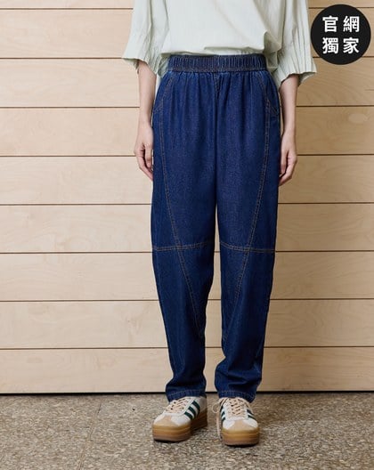 ➤弧形車線鬆緊牛仔男友褲(兩色)
