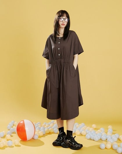 飄逸感鬆緊造型純棉洋裝(兩色)