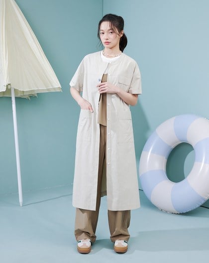 造型配色扣開襟直筒洋裝(兩色)