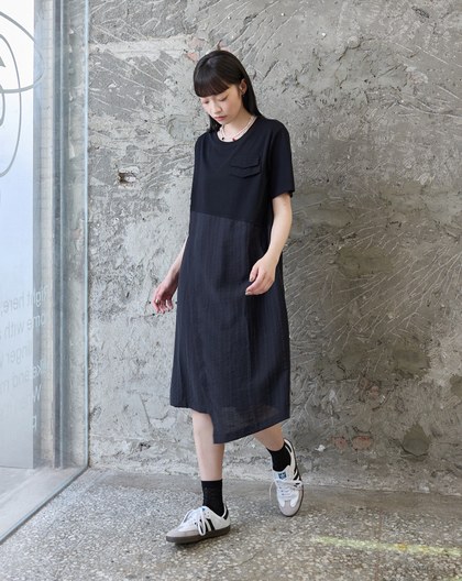 天絲異材質拼接造型洋裝(黑色)