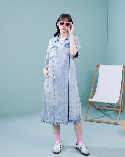 涼感天絲牛仔顯瘦車線洋裝(兩色)