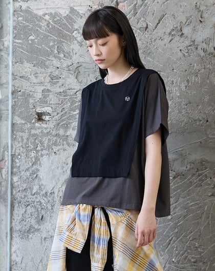 假兩件拼接連袖涼感T恤(兩色)