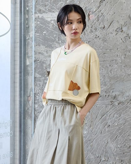 絲滑棉可頌拼接造型T恤(兩色)