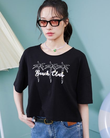Beach Club椰子樹繡花T恤(兩色)