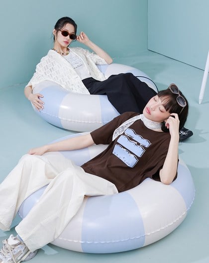 海浪線條小開衩寬版T恤(兩色)