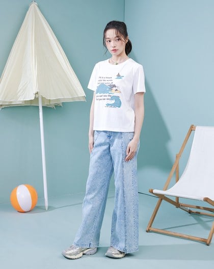 古人衝浪中貼布繡花涼感T恤(三色)