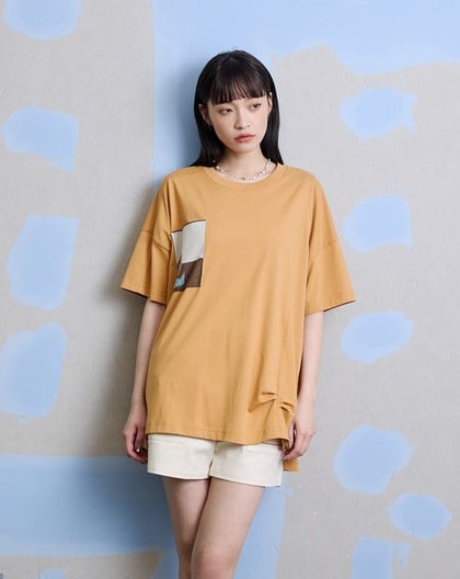 蛋糕織片口袋抓褶涼感T恤(兩色)