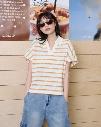 夏日條紋polo領連袖上衣(兩色)