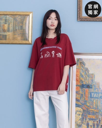 ➤貓咪瑜珈寬鬆落肩T恤(兩色)