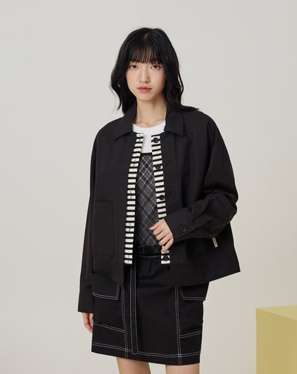 天絲棉針織條紋拼接涼感外套(兩色)