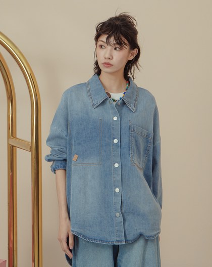 涼感天絲造型刷色牛仔襯衫(兩色)