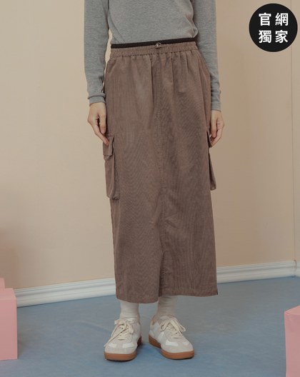 ➤腰圍可調節後開衩工裝風長裙(兩色)