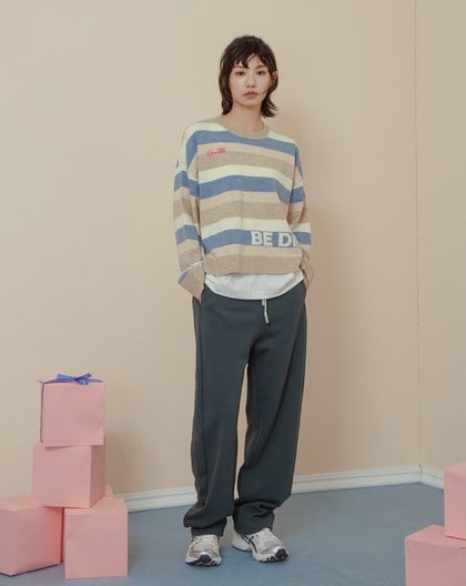 側邊顯瘦剪接抽繩鬆緊長褲(兩色)