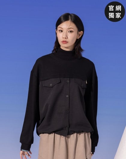 ➤異材質拼接抽繩傘狀大學T(兩色)