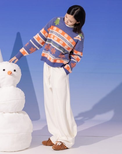 雪花圖騰毛絨毛衣(兩色)