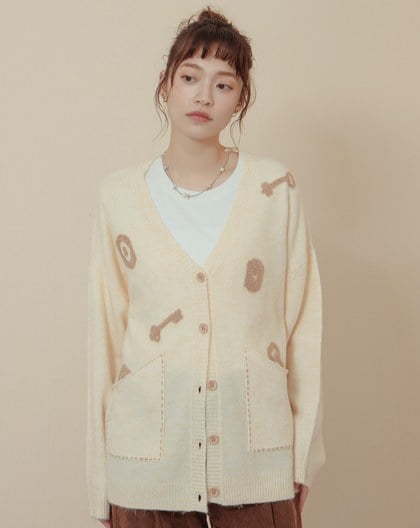 抗起球撞色繡花長版開襟毛衣外套(兩色)