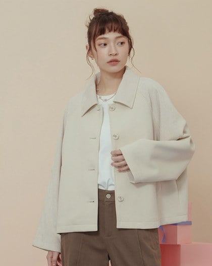 顯瘦異材質配色拼接襯衫外套(兩色)