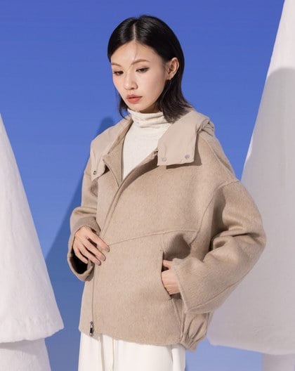 質感羊毛可拆式連帽外套(兩色)
