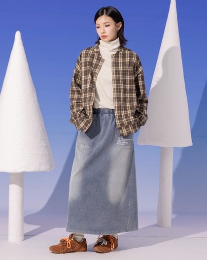 磨毛感復古格紋棒球領鋪棉外套