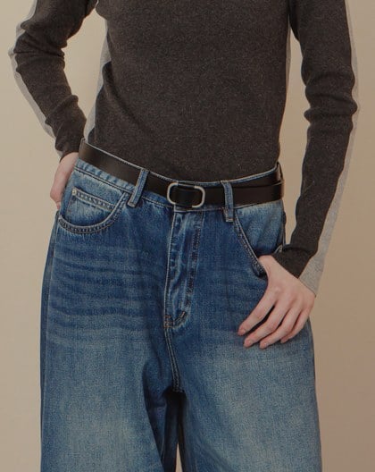 真皮圓角金釦屬無孔皮帶(三色)