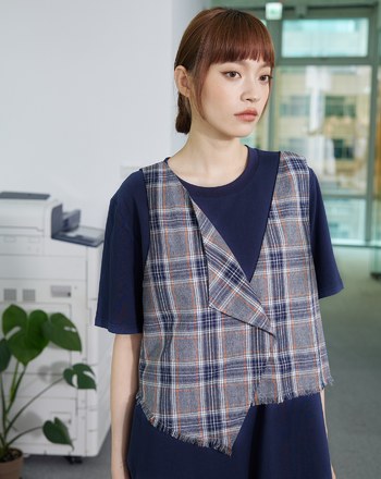 格紋背心兩件式造型洋裝