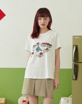 ➤復古三合院的日常斑駁印花T恤(兩色)