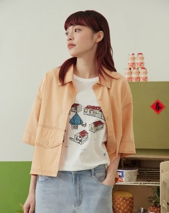 ➤復古三合院的日常斑駁印花T恤(兩色)