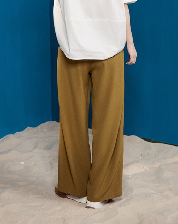 仿麻配色腰頭側打折寬褲(兩色)