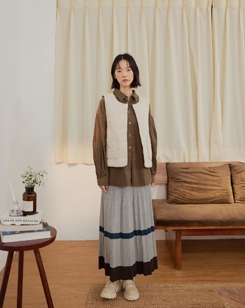 配色條紋百褶毛衣裙(兩色)