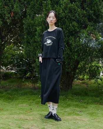 咖啡不加糖拼布袖口短版上衣(兩色)