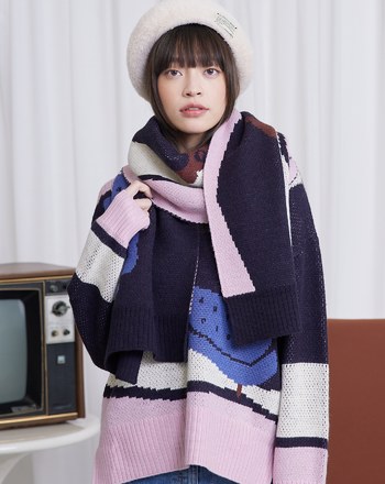 居家女孩與貓緹花毛衣(兩色)