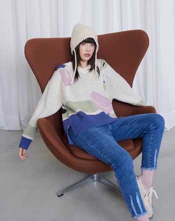 居家女孩與貓緹花毛衣(兩色)