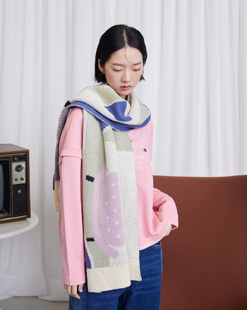 居家女孩與貓緹花圍巾(兩色)