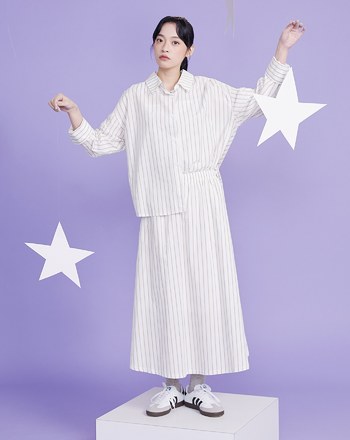 水洗純棉條紋鬆緊傘裙(兩色)