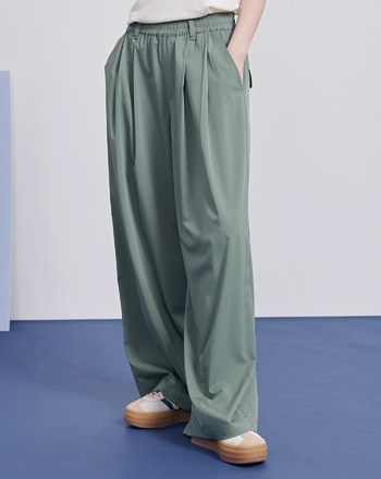 垂感打褶鬆緊涼感西裝褲(兩色)