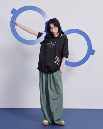 垂感打褶鬆緊涼感西裝褲(兩色)