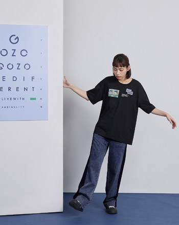 牛仔拼接針織顯瘦寬褲(兩色)