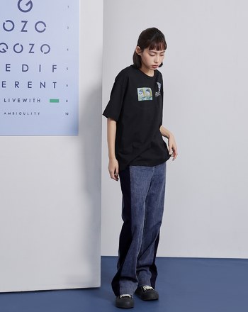 牛仔拼接針織顯瘦寬褲(兩色)